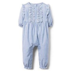 Janie and Jack Girls Stripe Seersucker Jumpsuit Romper Ruffle Size 12-18 Months
